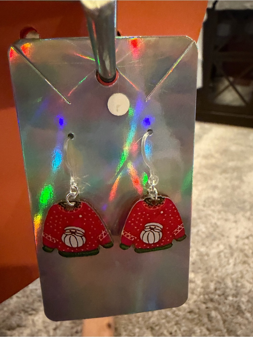 Hand Crafted Red Kids Sweater Charm Earrings